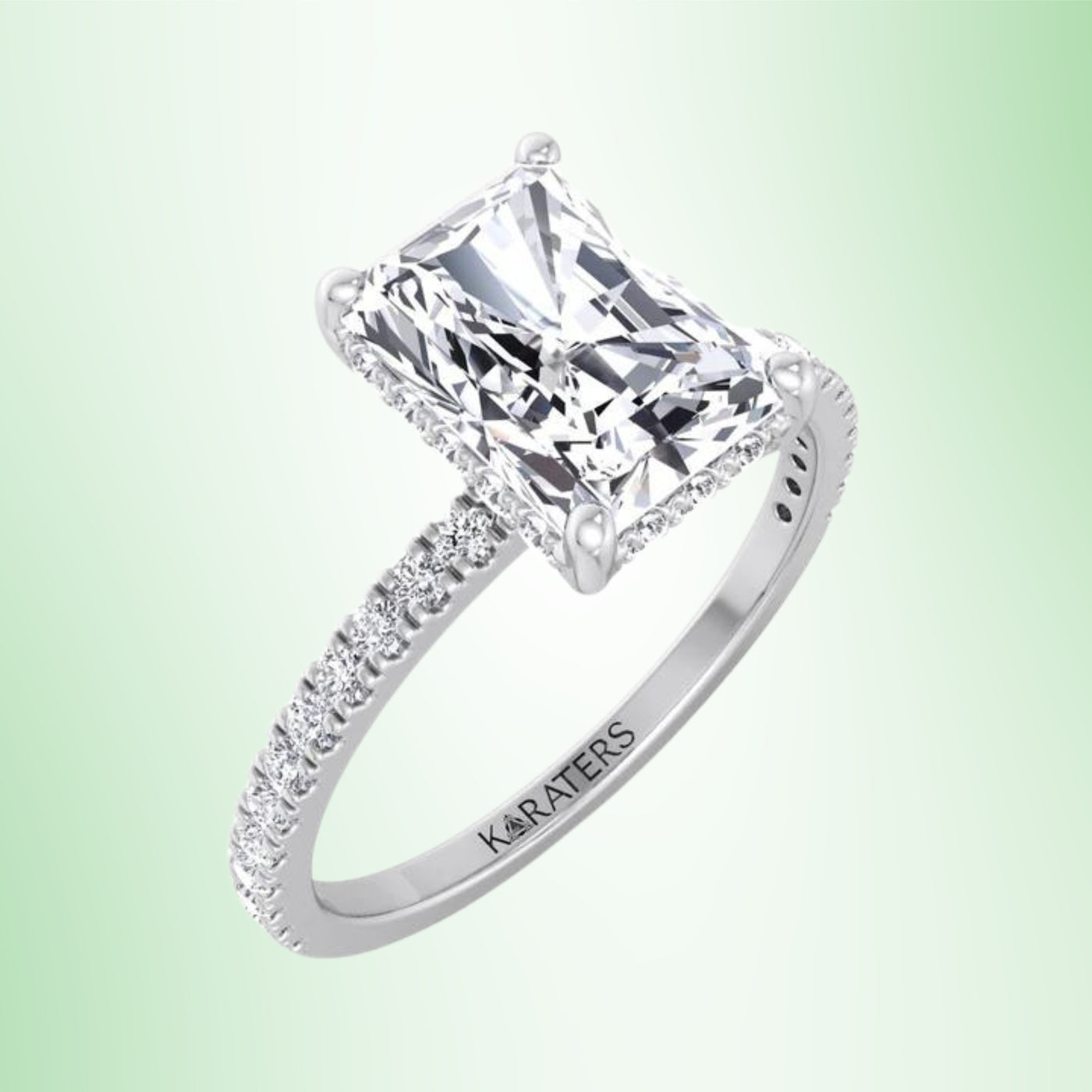 Cherry - Radiant Cut Lab Grown Diamond Hidden Halo Engagement Ring with Pave Band