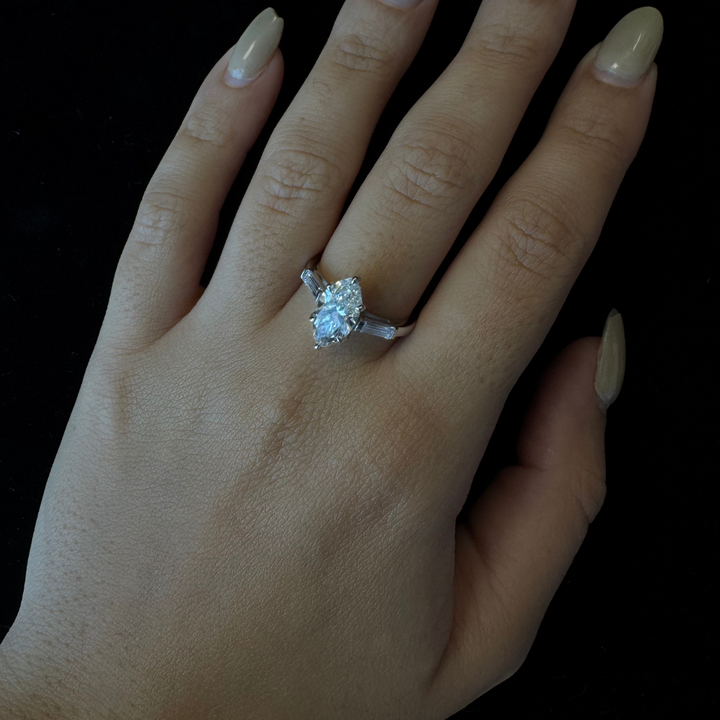 Marquise Shape Lab Grown Diamond Engagement Ring With Baguette SideStones