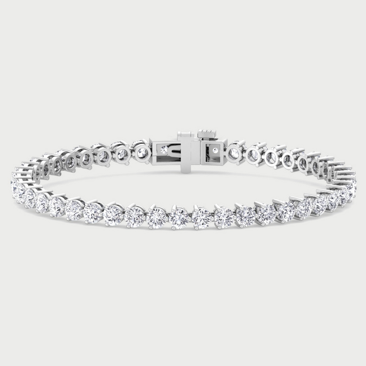 3 Prong Round Lab Diamond Tennis Bracelet 14K Solid Gold