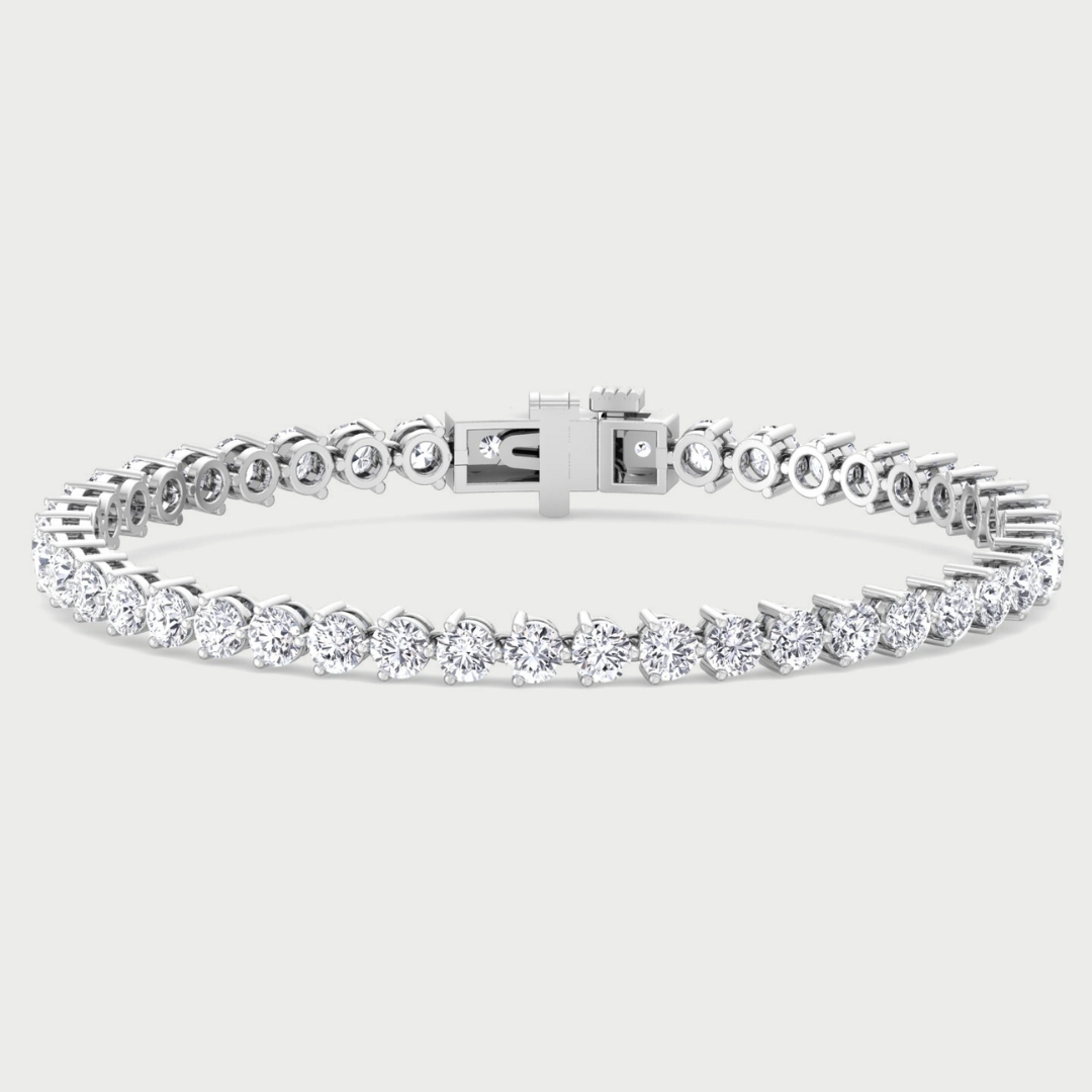 3 Prong Round Lab Diamond Tennis Bracelet 14K Solid Gold