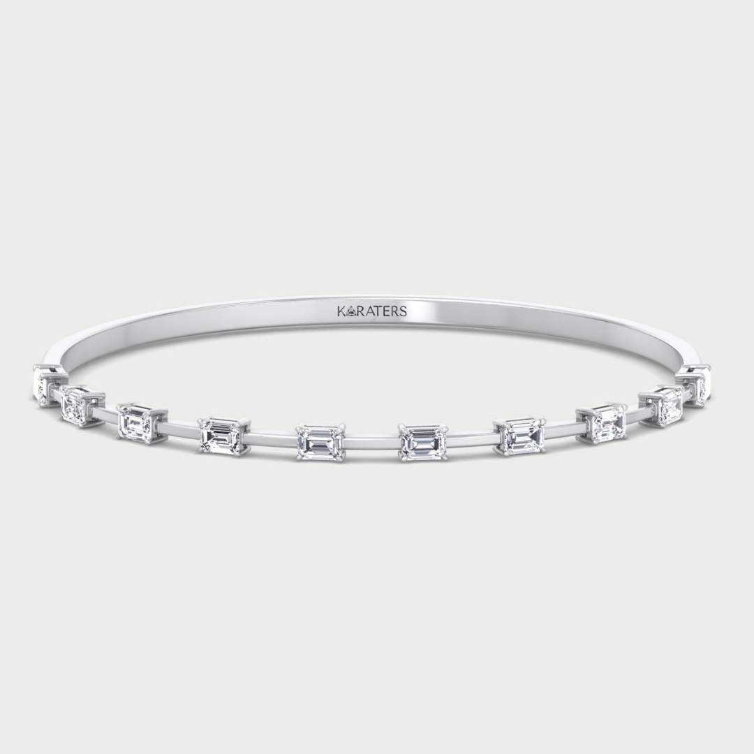 3.05CT Emerald Cut East-to-West Lab-Grown Diamond Bangle in Platinum