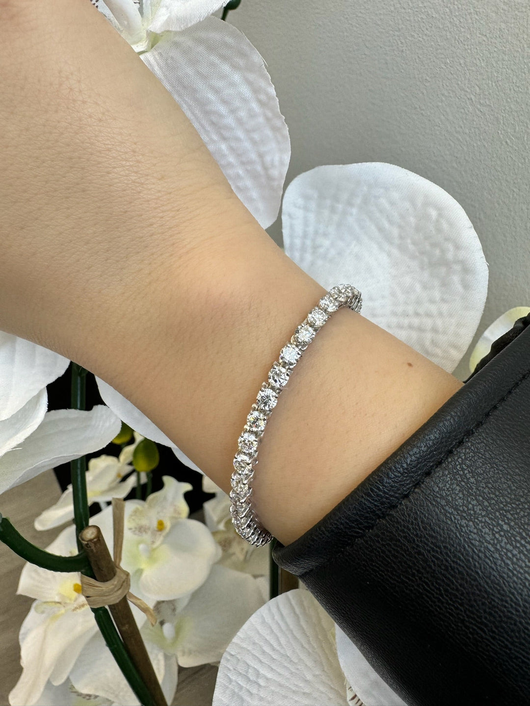 3 Prong Round Cut Lab Diamond Tennis Bracelet 14K Gold