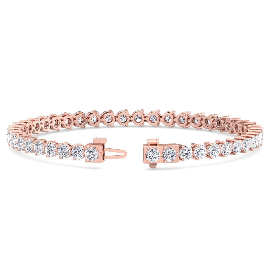 3 Prong Round Cut Lab Diamond Tennis Bracelet 14K Rose Gold