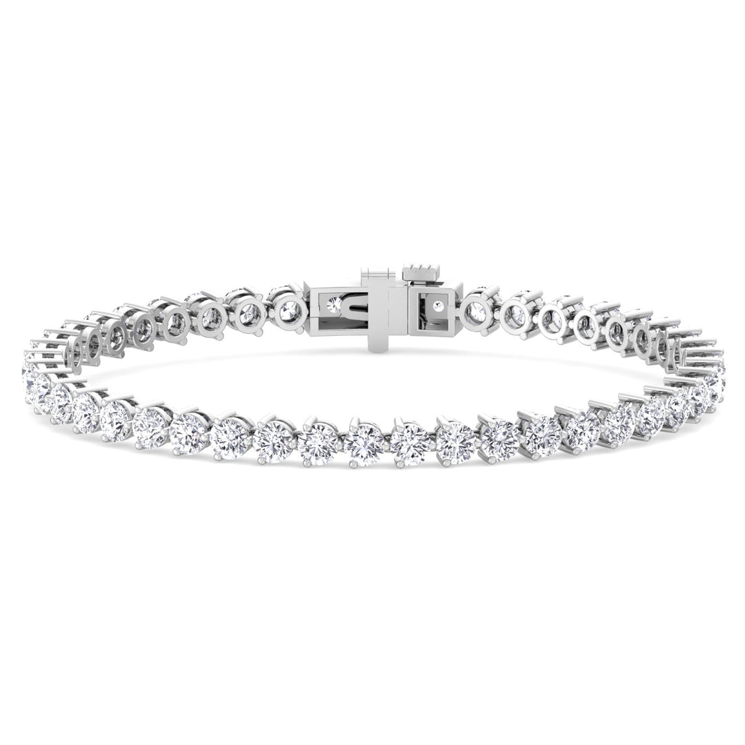3 Prong Round Cut Lab Diamond Tennis Bracelet 14K White