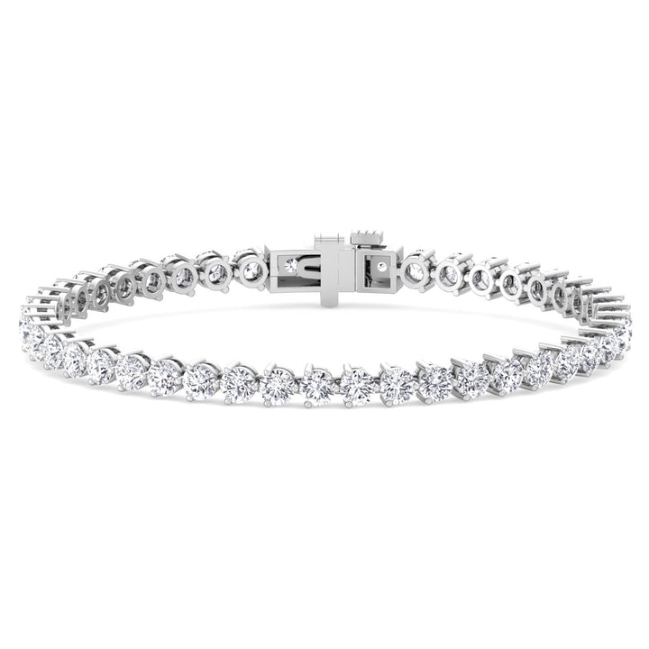 3 Prong Round Cut Lab Diamond Tennis Bracelet 14K White