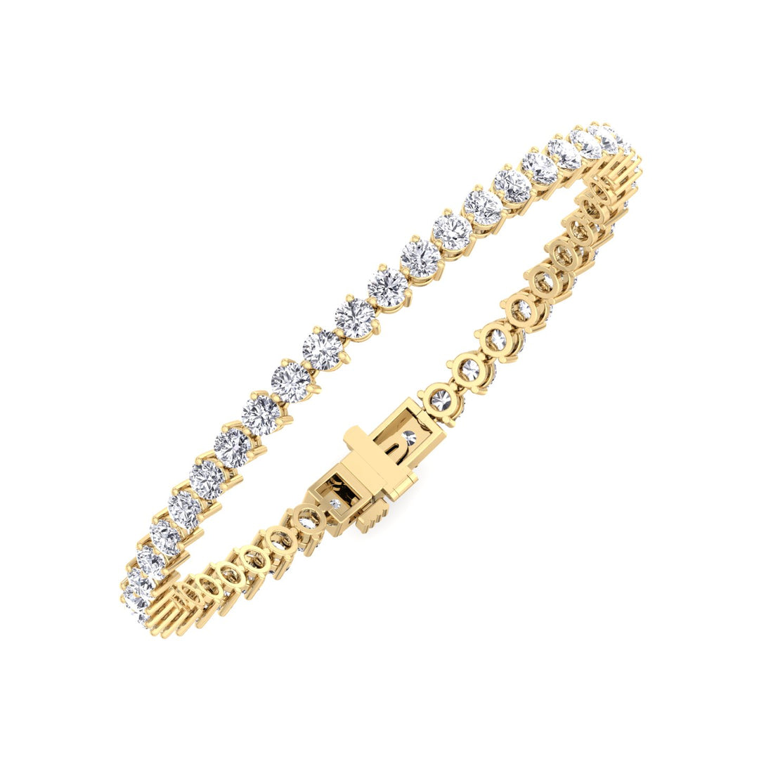 3 Prong Round Cut Lab Diamond Tennis Bracelet 14K Yellow Gold