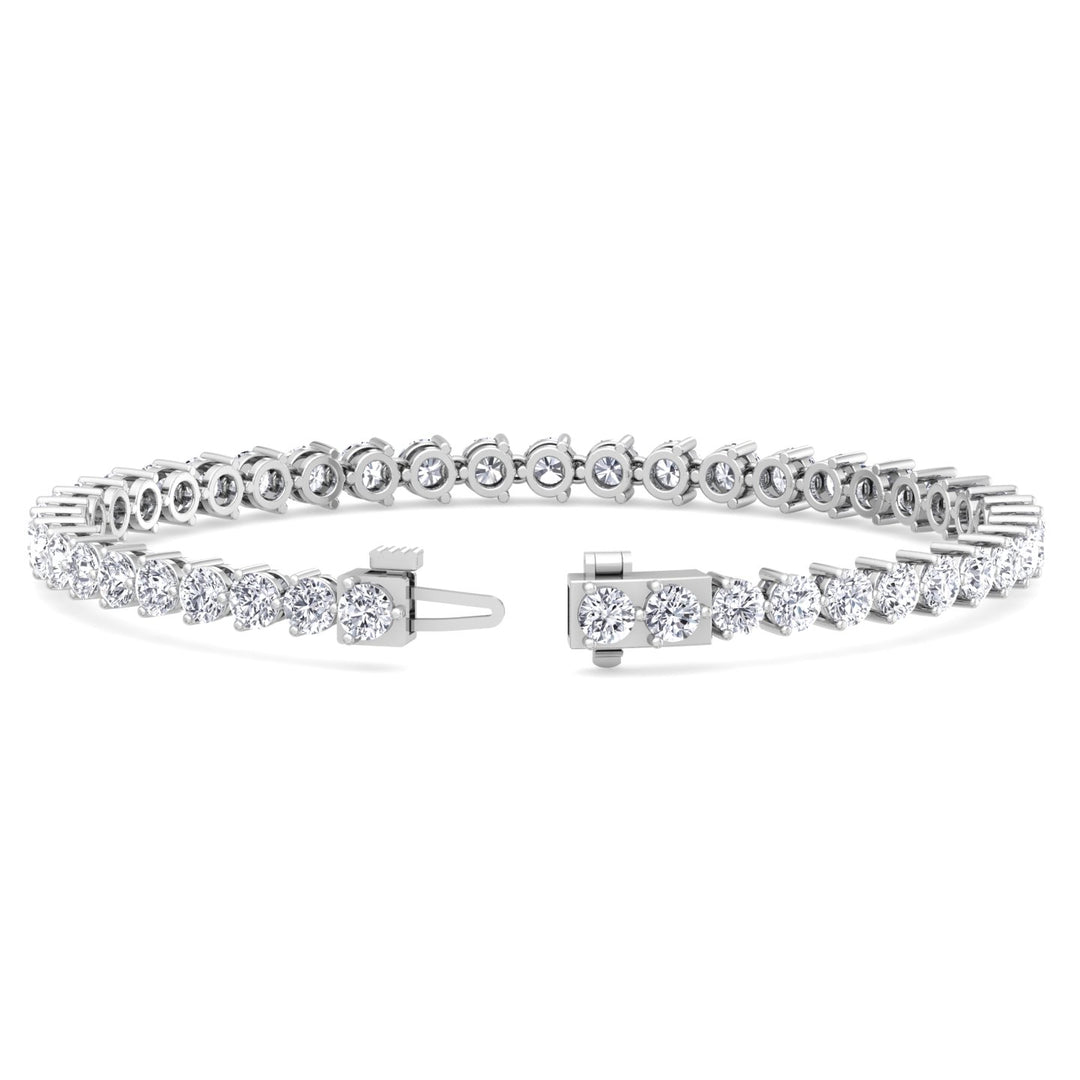 3 Prong Round Lab Diamond Tennis Bracelet 14K White Gold