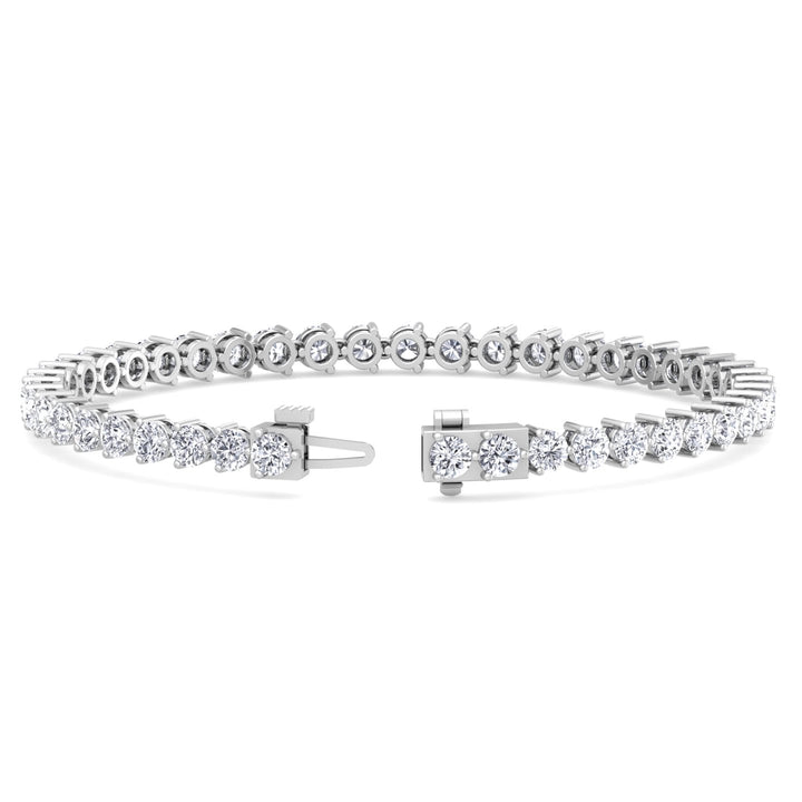 3 Prong Round Lab Diamond Tennis Bracelet 14K White Gold