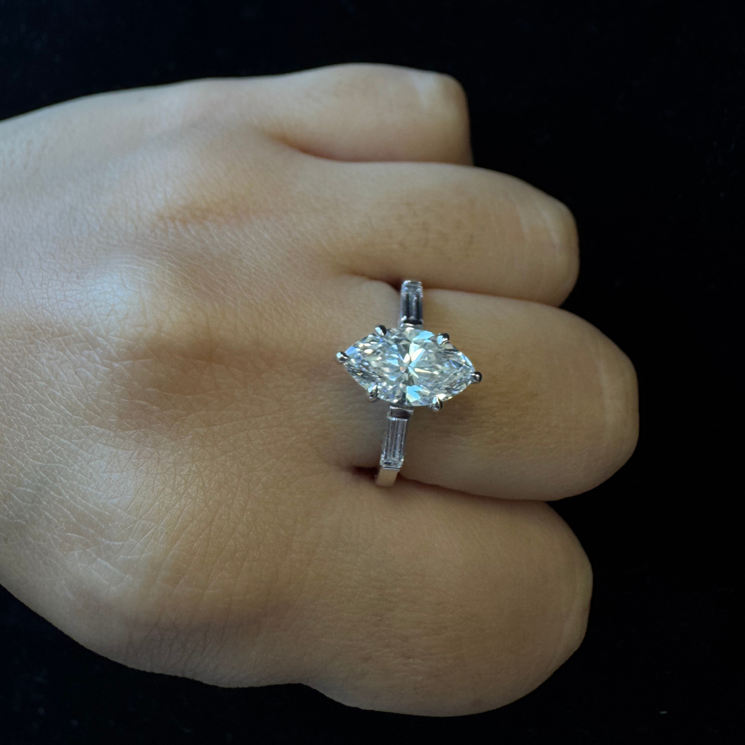 Marquise Shape Lab Grown Diamond Engagement Ring With Baguette SideStones