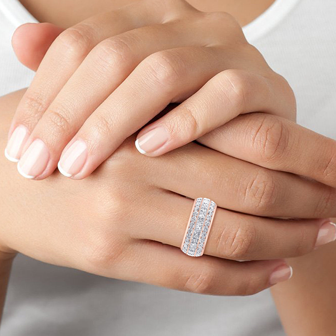 3 Row Channel Set Princess And Round Cut Lab Grown Diamond Eternity Band -  Rose