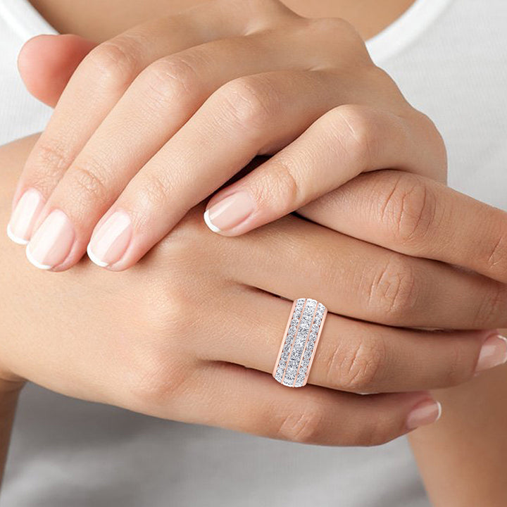 3 Row Channel Set Princess And Round Cut Lab Grown Diamond Eternity Band -  Rose