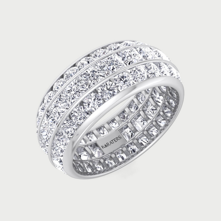 3 Row Channel Set Princess And Round Cut Lab Grown Diamond Eternity Band