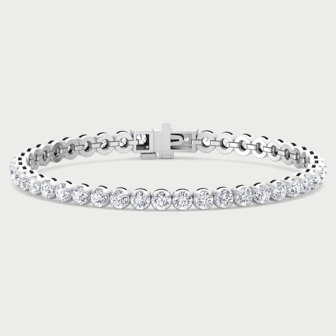 Buttercup Illusion Setting Round Lab-Diamond Tennis Bracelet 18K Solid Gold