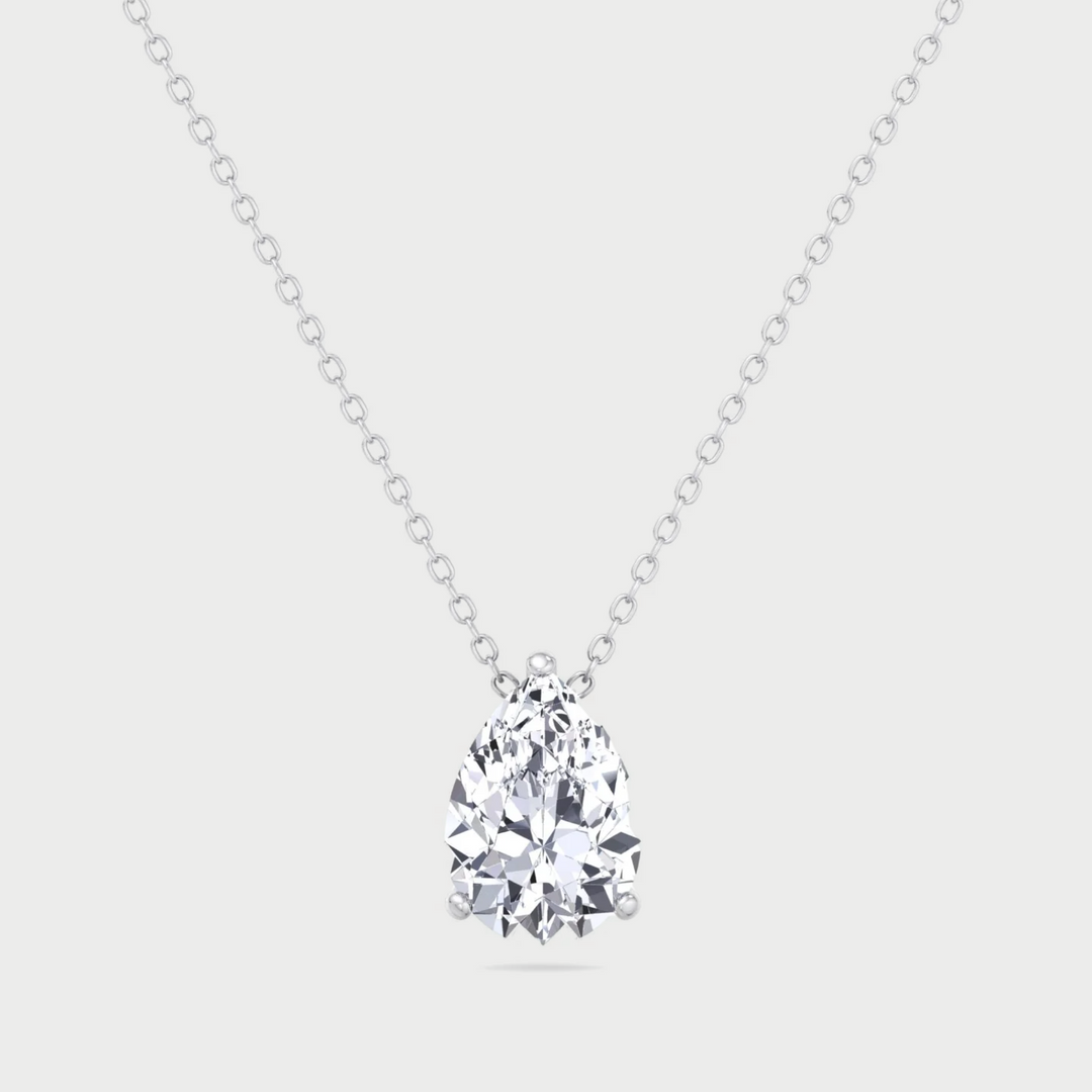Floating pear shape 1CT lab-grown diamond pendant in 14K rose gold, F VS1