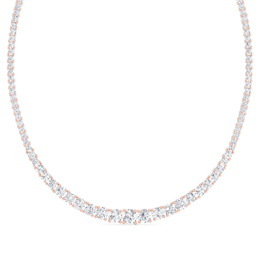 4 Prong Graduated Lab Diamond Tennis Necklace 14K Rose Gold