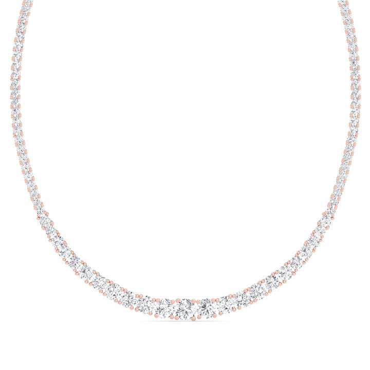 4 Prong Graduated Lab Diamond Tennis Necklace 14K Rose Gold