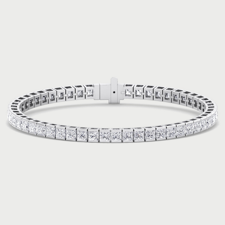Princess Cut Lab Grown Diamond Tennis Bracelet 18K Solid Gold