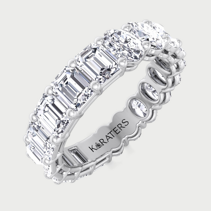 2CT emerald & oval lab-grown diamond eternity band in 14K white gold