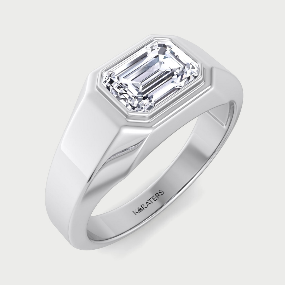 Bezel Unisex East To West Emerald Lab Diamond Engagement Ring