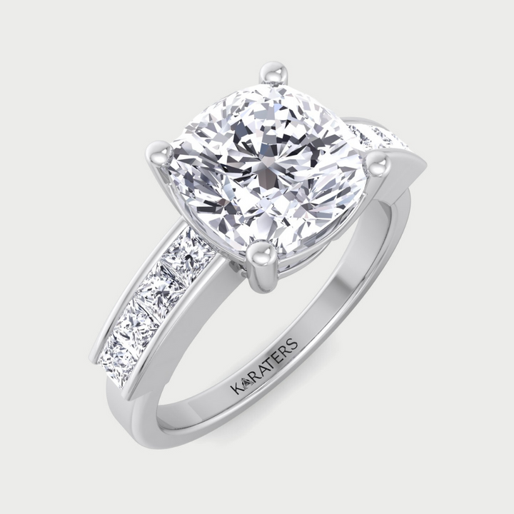 Cushion Cut Lab Grown Diamond Engagement Ring with SideStones