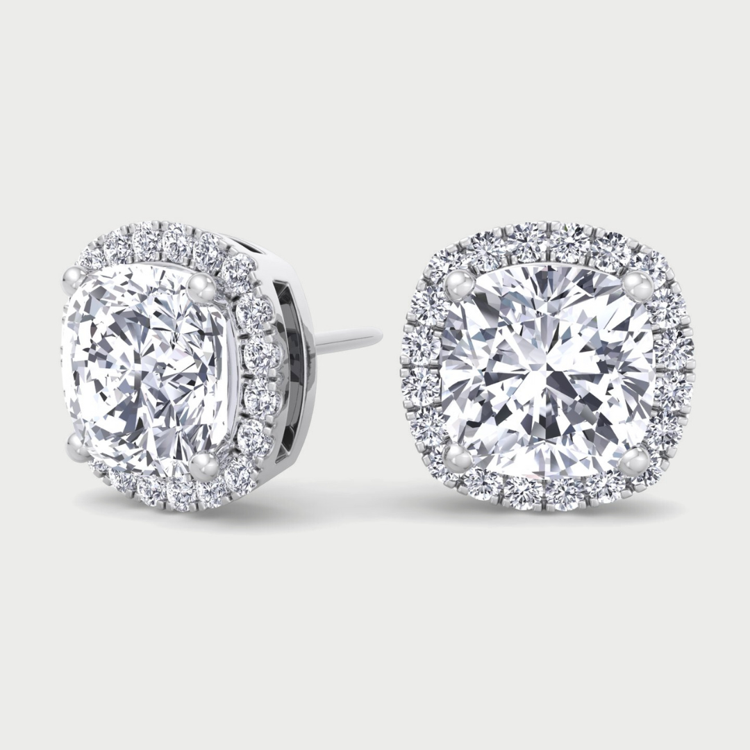 Cushion Cut Lab Grown Diamond Halo Studs