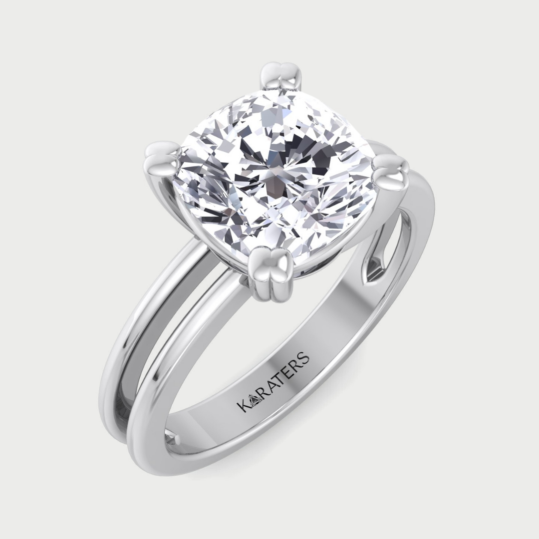 cushion cut solitaire lab-grown diamond engagement ring with double band