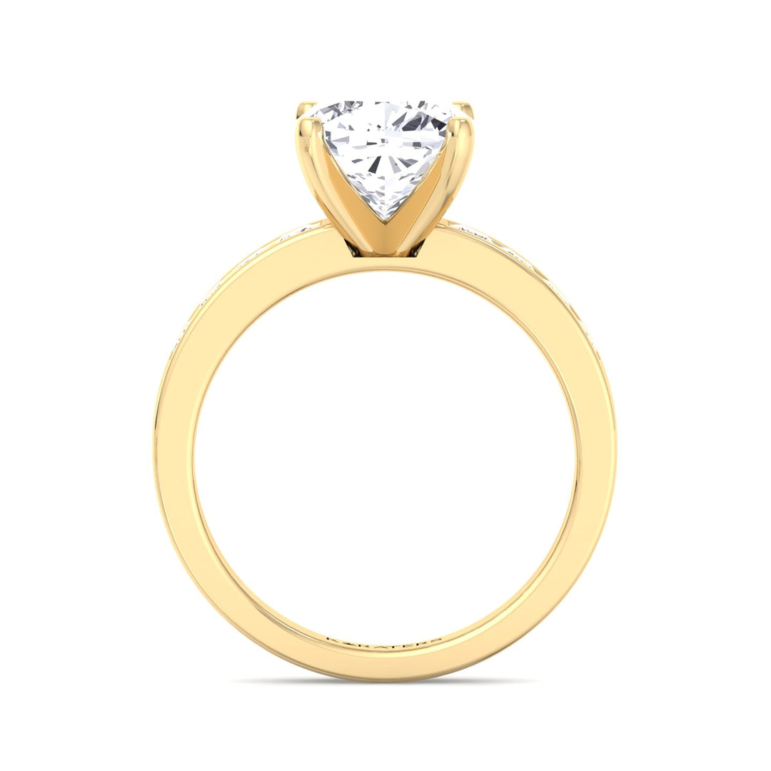 Cushion Cut Lab Diamond Ring Princess SideStones Yellow
