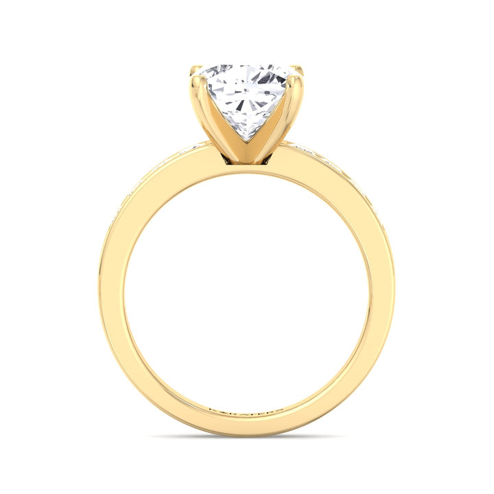 Cushion Cut Lab Diamond Ring Princess SideStones Yellow
