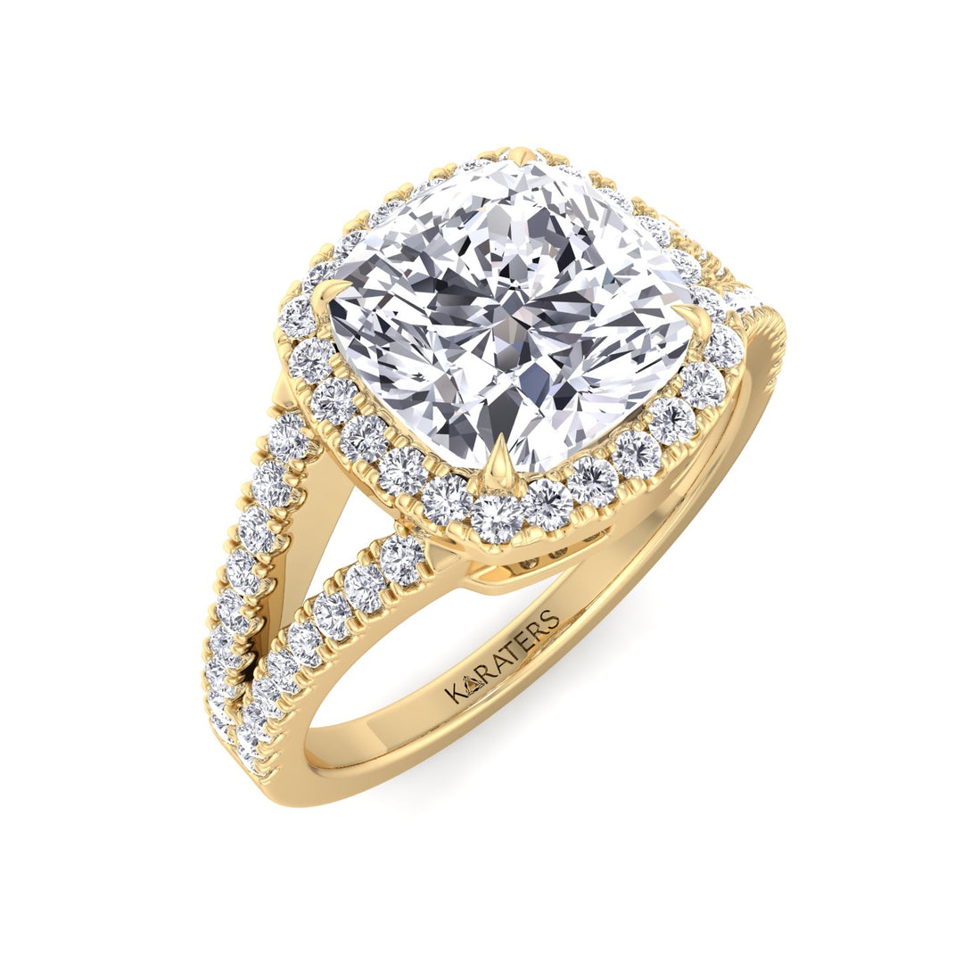 Cushion Lab Diamond Halo Ring Split Pave Band Yellow