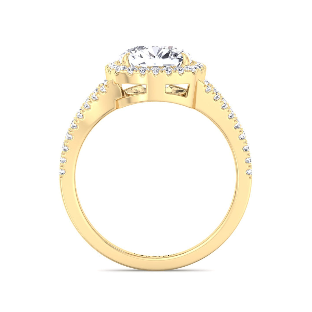 Cushion Lab Diamond Halo Ring Split Pave Yellow Gold Band
