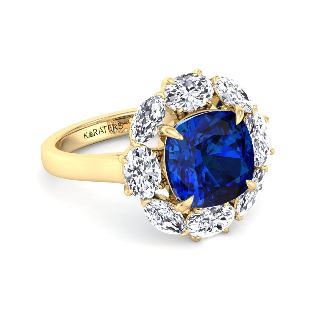 Cushion Sapphire Ring Marquise & Oval Diamond Yellow