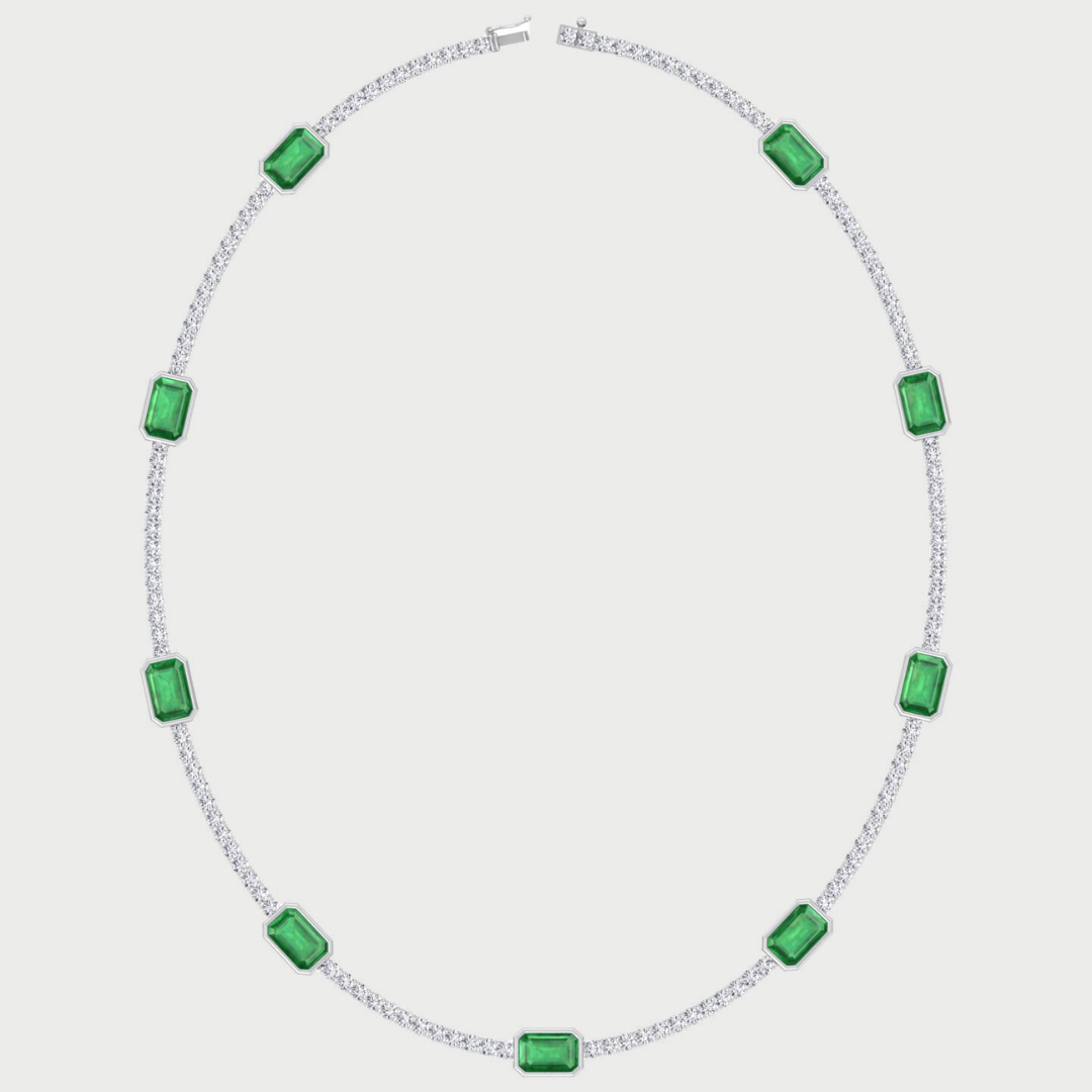 Lab Grown Emerald and Diamond Tennis Necklace
