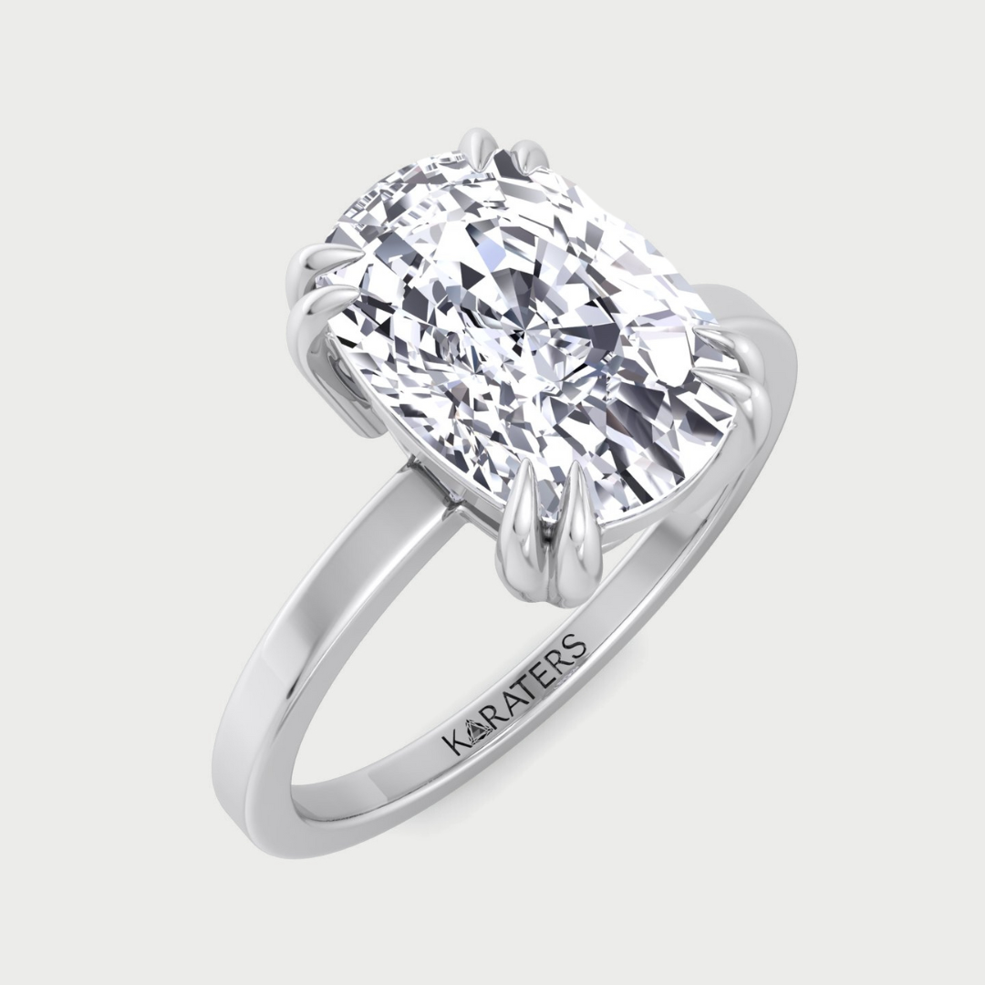 Elongated cushion cut solitaire lab-grown diamond engagement ring in 14K yellow gold, LDEC-2