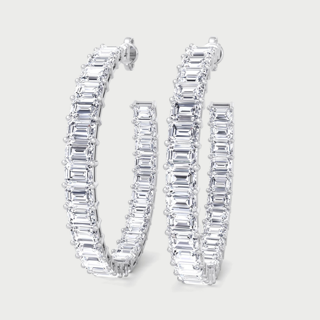 Emerald-Cut Lab Grown Diamond Hoops