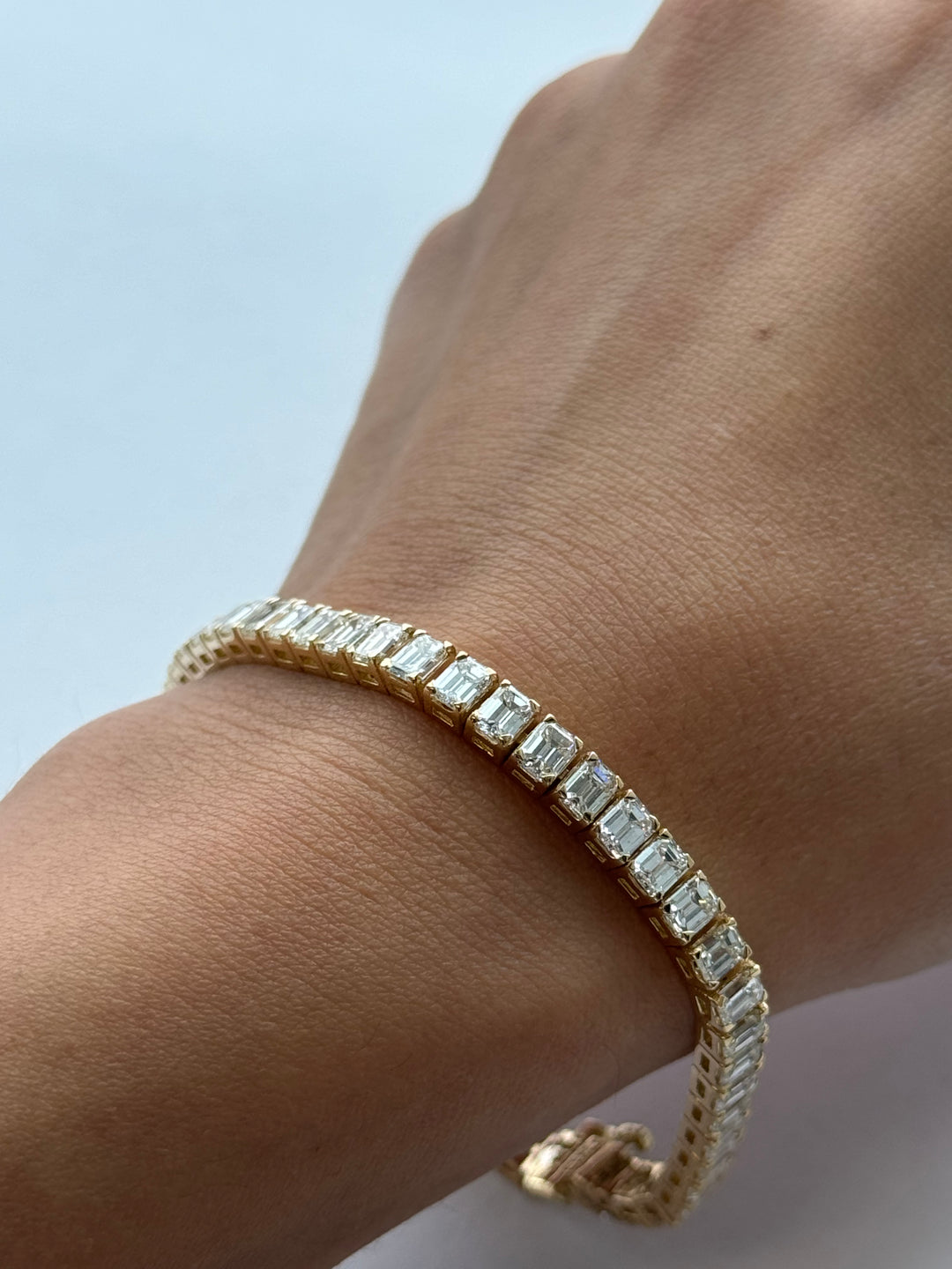Emerald Cut Lab  Diamond Tennis Bracelet 14K Solid Gold