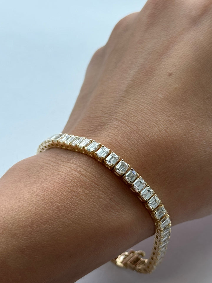 Emerald Cut Lab  Diamond Tennis Bracelet 14K Solid Gold