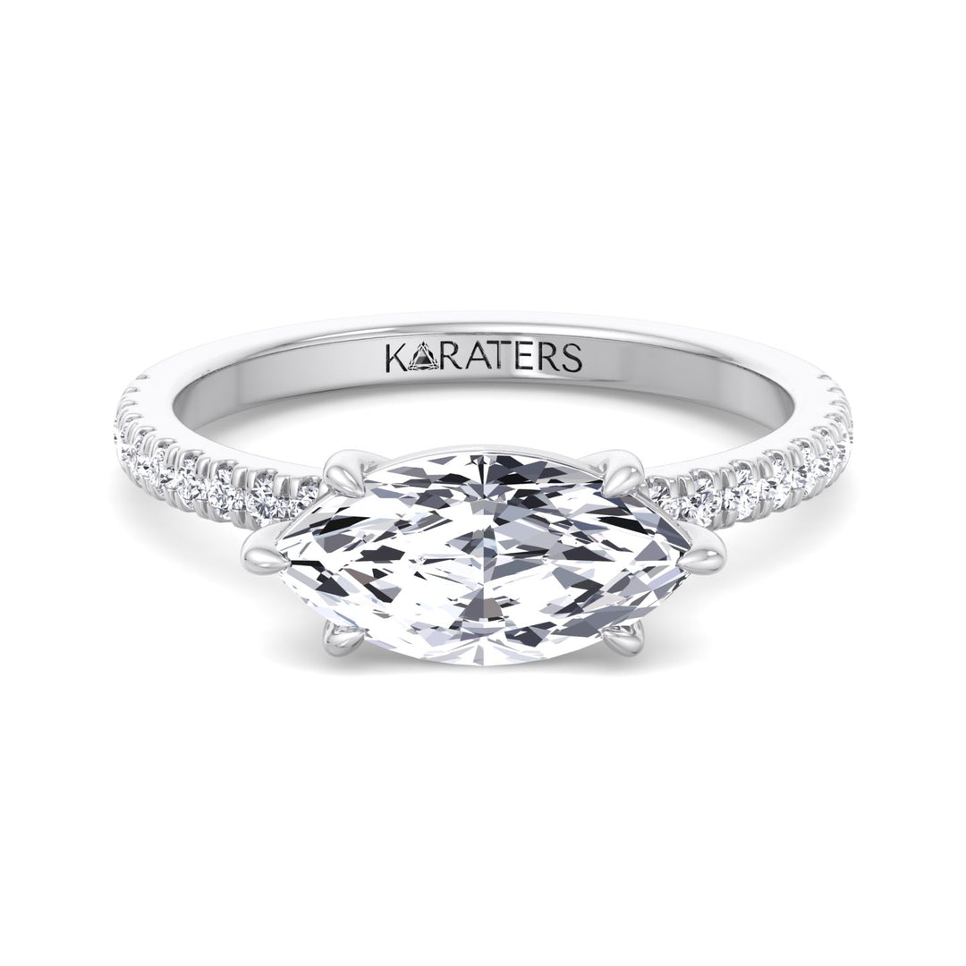 Enzian-East To West Marquise Cut Lab White Gold Diamond Ring, Front
