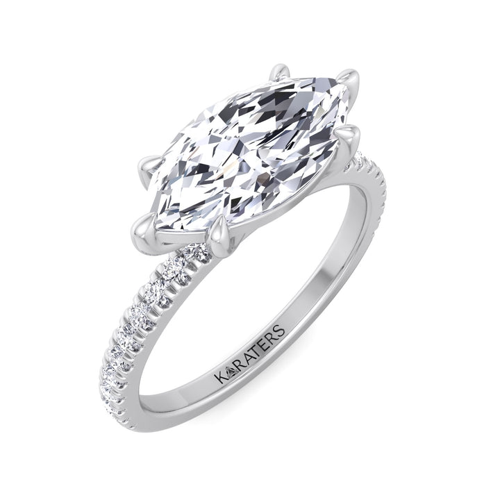 Enzian-East To West Marquise Cut Lab White Gold Diamond Ring, Top Down