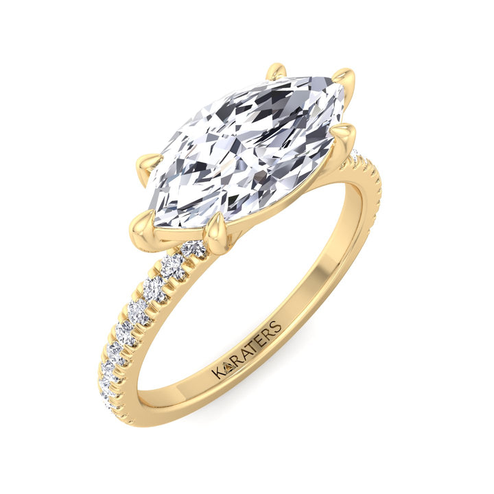 Enzian-East To West Marquise Cut Lab Yellow Gold Diamond Ring, Top Down