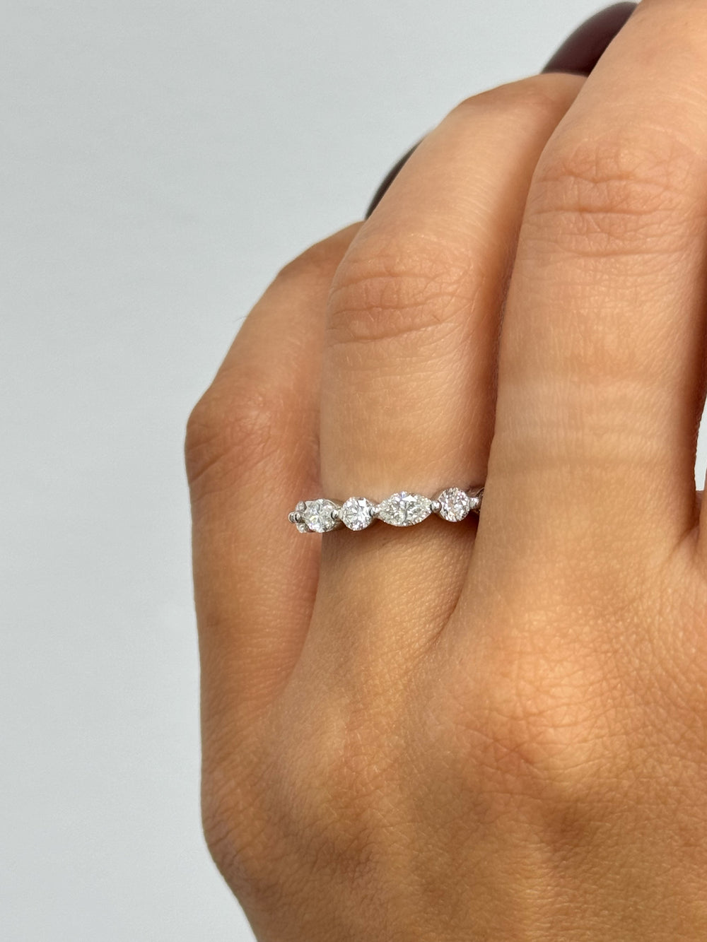 Platinum eternity band with round and marquise lab-grown diamonds, elegant and handcrafted design