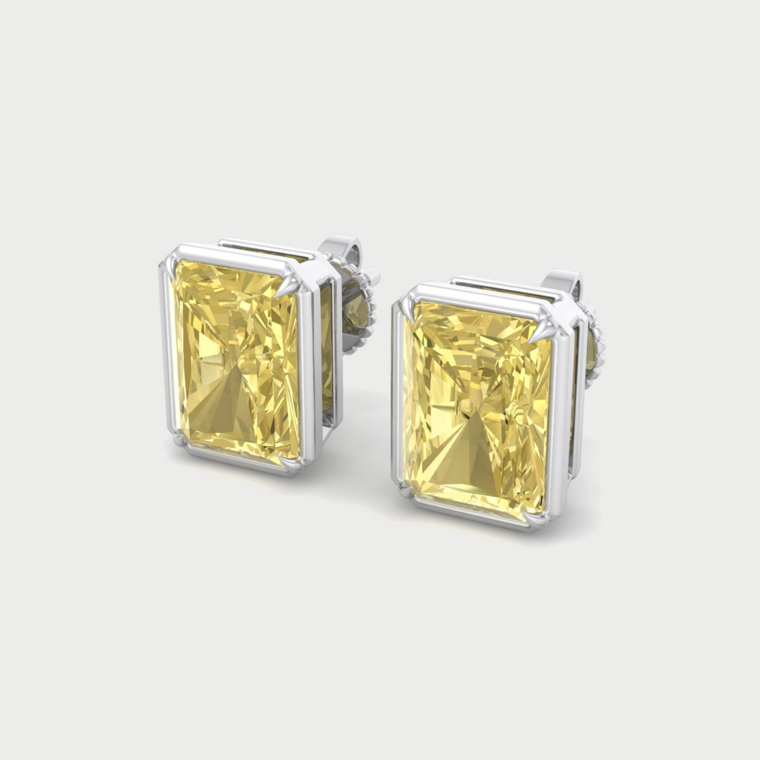Fancy Yellow Radiant Cut Lab Grown Diamond Studs