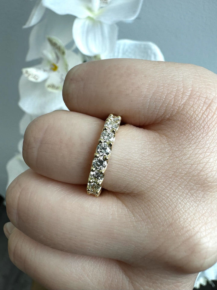Guernica-Round Lab Yellow Gold Diamond Eternity Band on Hand