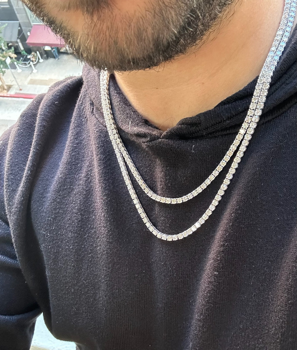 Men's Lab Grown Diamond Tennis Necklace Chain 18K Solid Gold