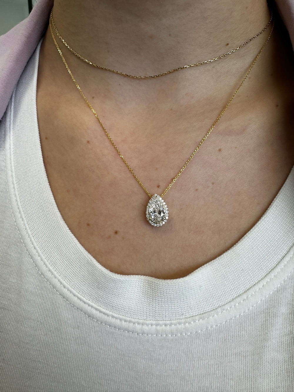 1.3CT pear shape halo lab-grown diamond pendant in 14K rose gold, HPP336
