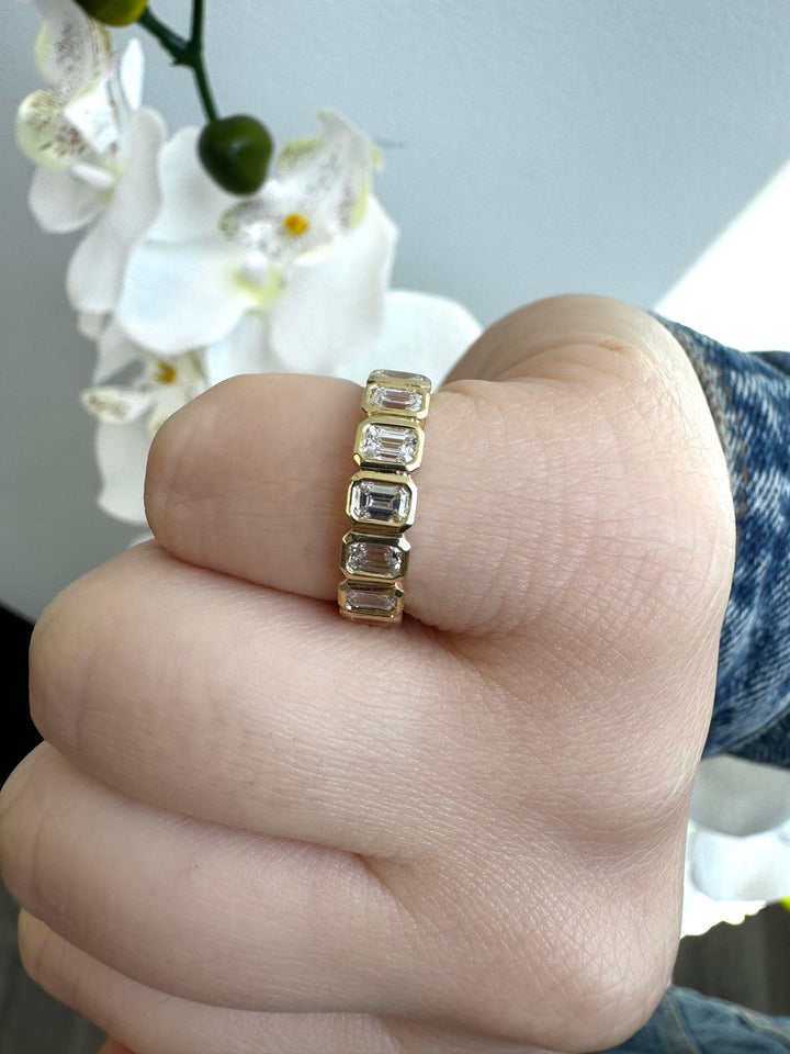 Bezel Set Radiant Shape Lab Grown Diamond Eternity Band 14K Yellow Gold