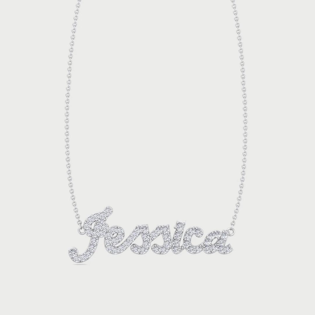 Silver 'Jessica' necklace on a light gray background