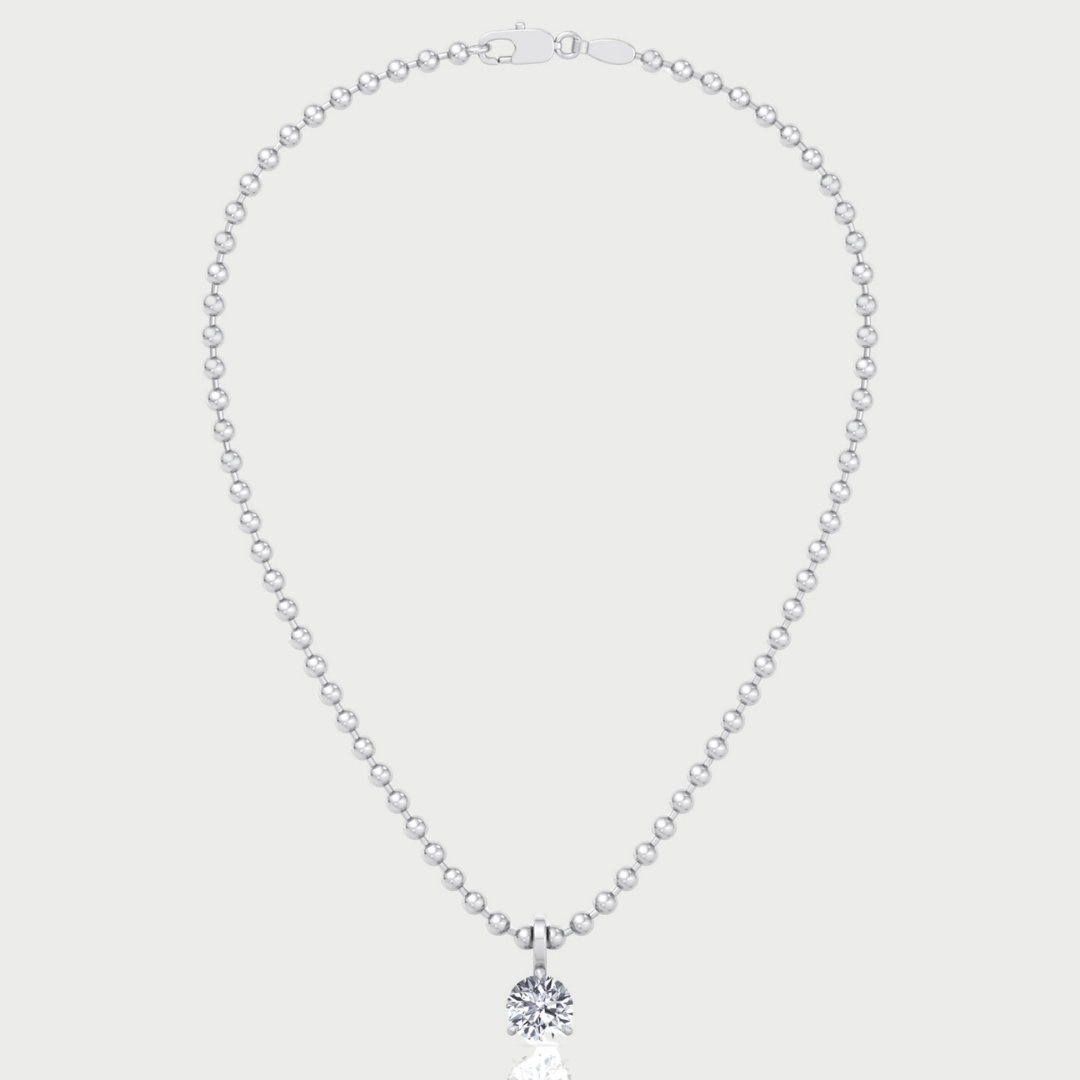 Lab-Grown Diamond Round Pendant Beaded Necklace in 14K Rose Gold, 1CT