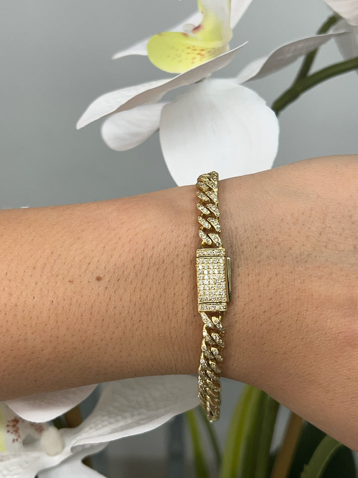 Lab Diamond Cuban Link Bracelet 14K Yellow Gold