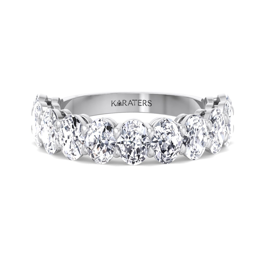 Llívia-Oval Lab White Gold Diamond Semi/Halfway Eternity Band, Front