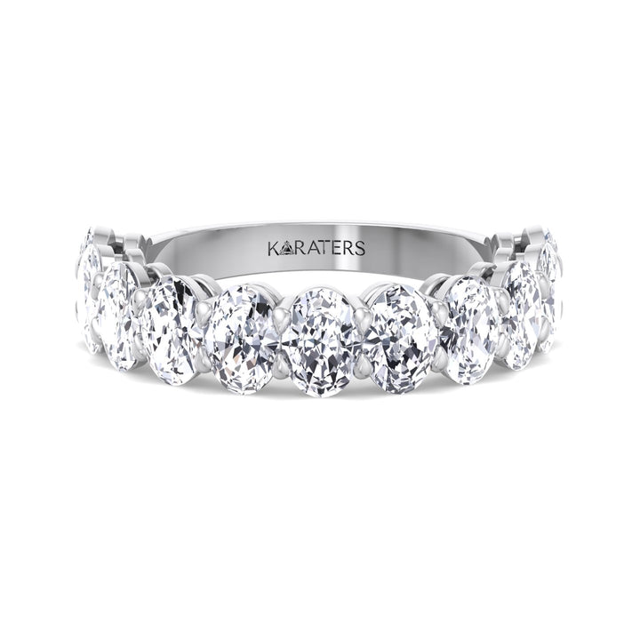 Llívia-Oval Lab White Gold Diamond Semi/Halfway Eternity Band, Front